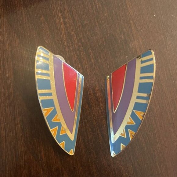 Vintage Art Deco Retro 1920s Eclectic Womens Earrings Laurel Burch Clip Ons - Picture 1 of 4